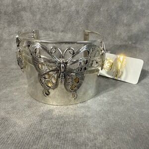 Fashion Leader Silvertone Cuff Bracelet Butterfly